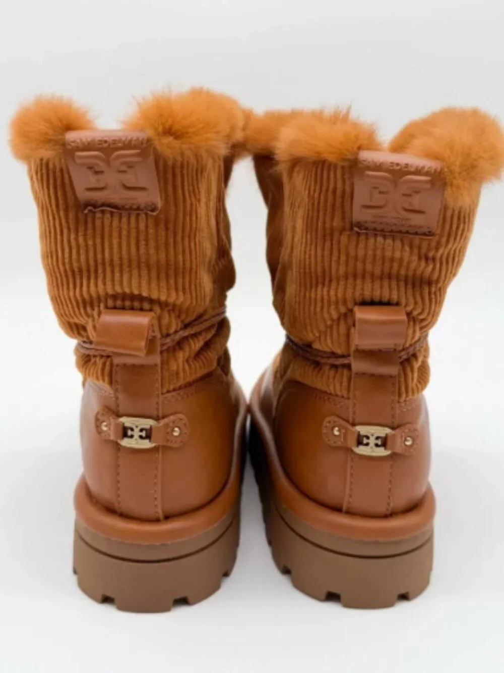 Sam Edelman Faux Fur Corduroy Platform Boots — Chestnut, NIB. 7.5